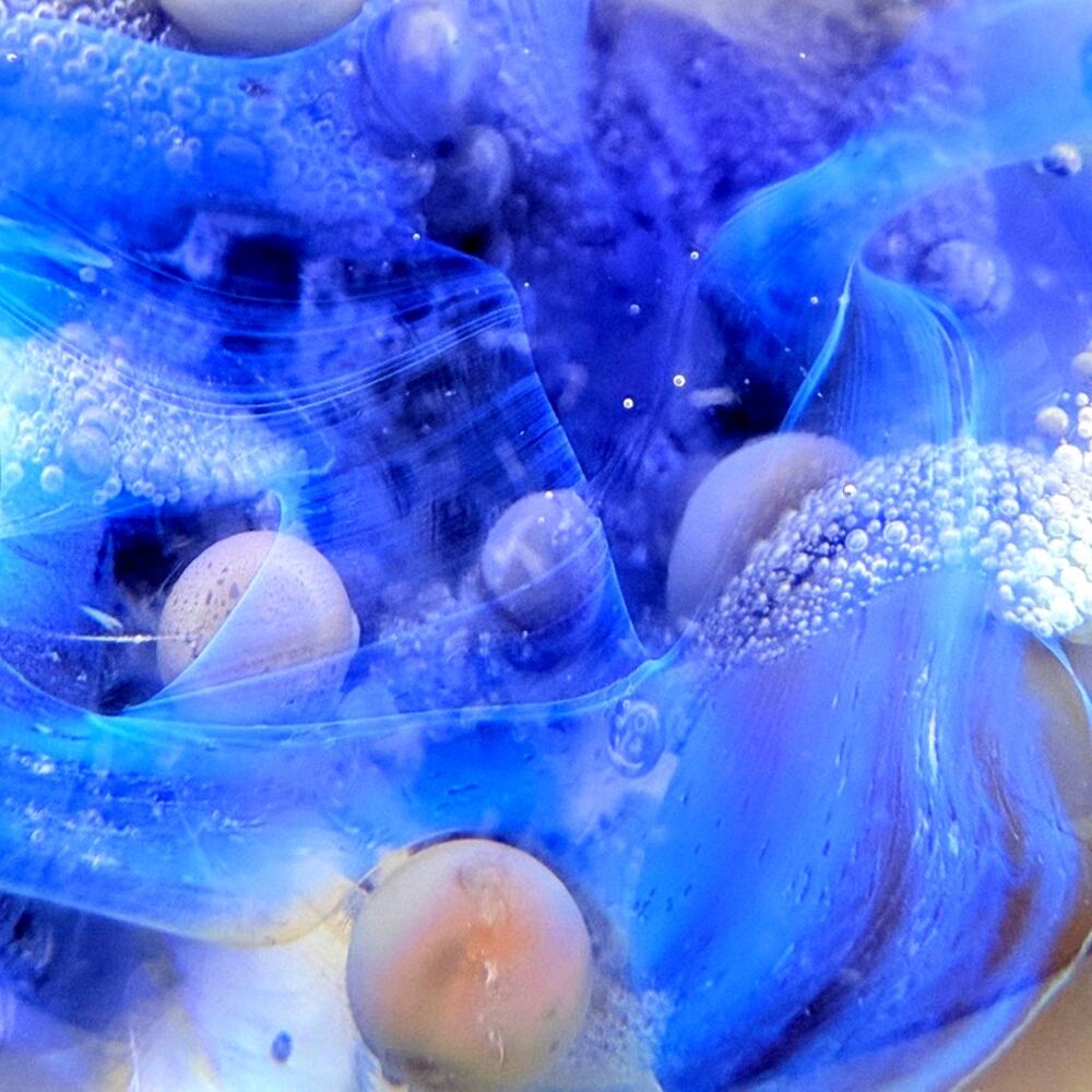 Unsigned Blue Paperweight Sea Ocean Pearl Swirl Bubbles Flora Fauna - Picture 9 of 10